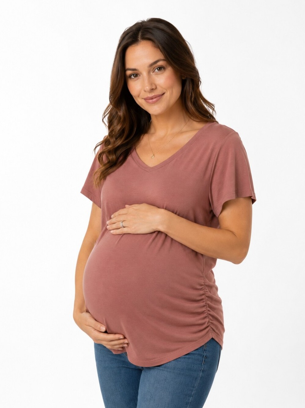 Isabel Maternity by Ingrid & Isabel Dusty Rose V‑Neck Short Sleeve Tee